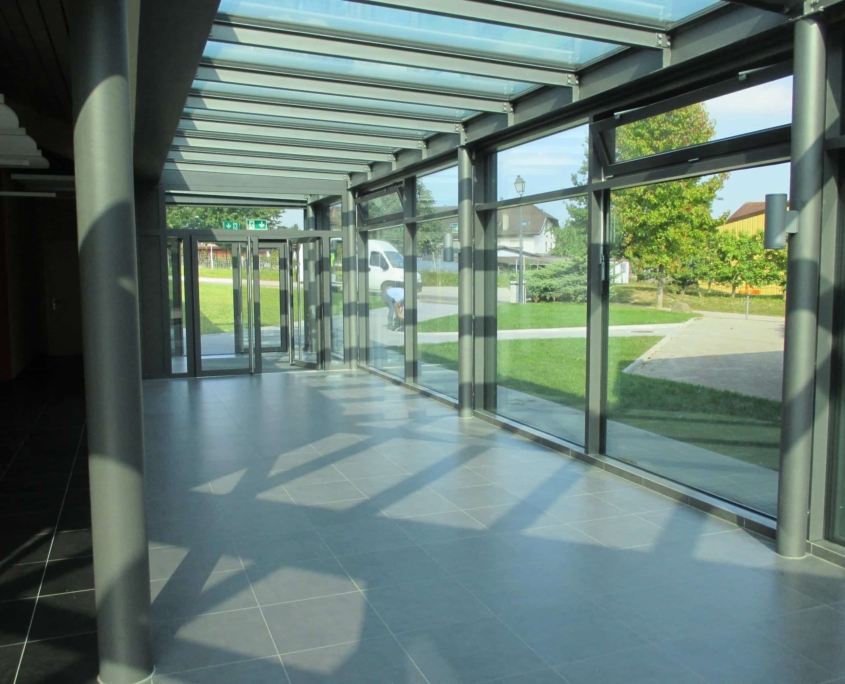 1 Collège Romanel Verrière Structure Acier + Poteau Traverse Acier Jansen + Profilé Alu Schüco Thermolaqué + Verre Sécurisé Construction Métallique Adani