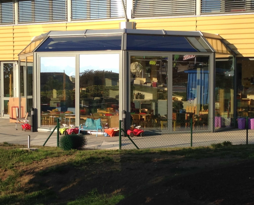 Ecole Yens Véranda Profilé Alu Schuco Thermolaqué + Verre Sécurisé Construction Métallique Adani